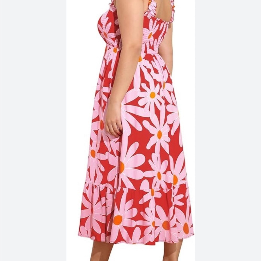 Red and Orange Sleeveless Maxi Sundress with Square Neck